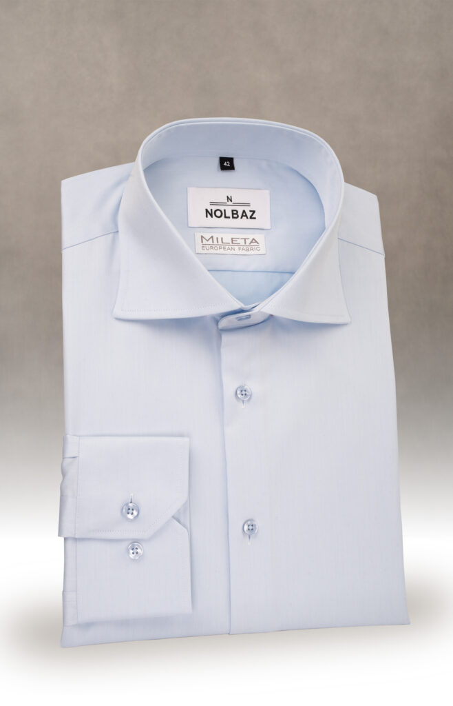 Koszula męska jasny błękit z kołnierzem włoskim