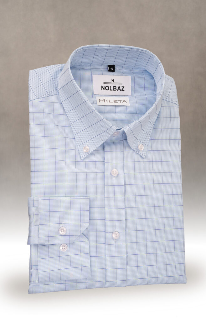 Koszula męska niebieska krata z kołnierzem button down