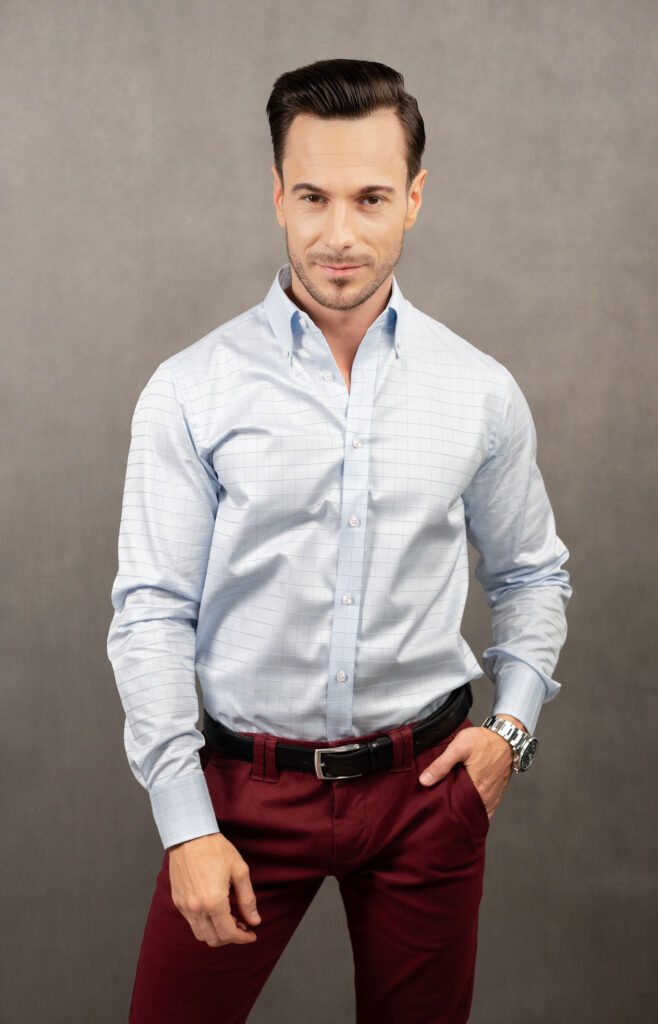 Koszula męska niebieska krata z kołnierzem button down