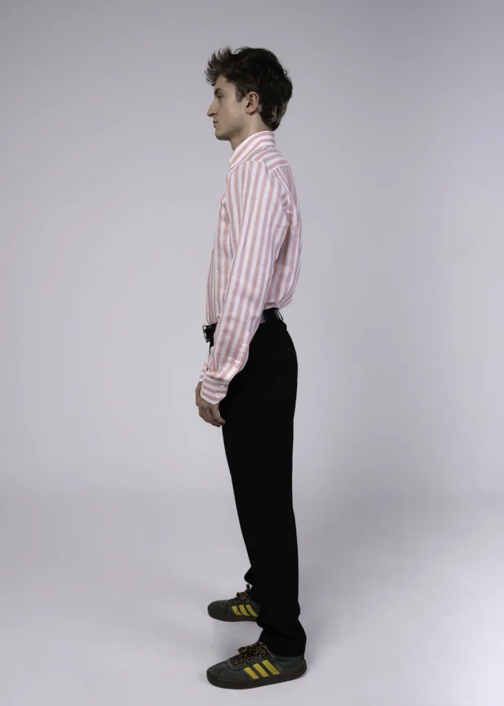 Koszula męska lniana SLIM FIT – Offwhite w paski – Button Down
