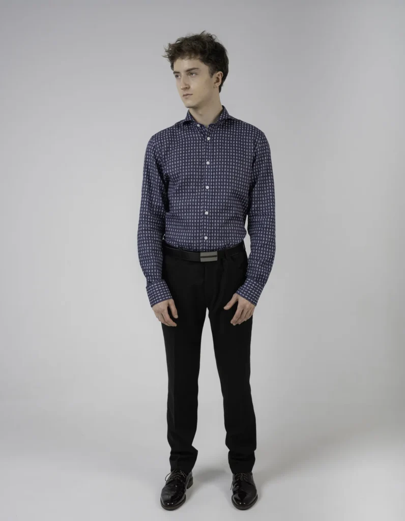 Koszula męska granatowa SLIM FIT - Wzór sezonu - Kołnierz Italian