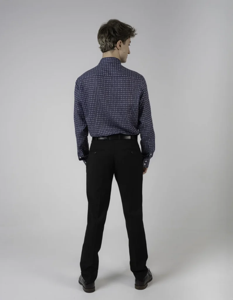 Koszula męska granatowa SLIM FIT – Wzór sezonu – Kołnierz Italian