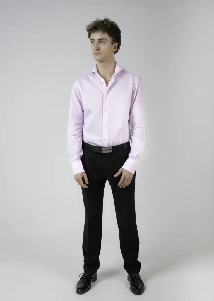 Koszula męska Oxford SLIM FIT - Bladoróżowa - Kołnierz Italian
