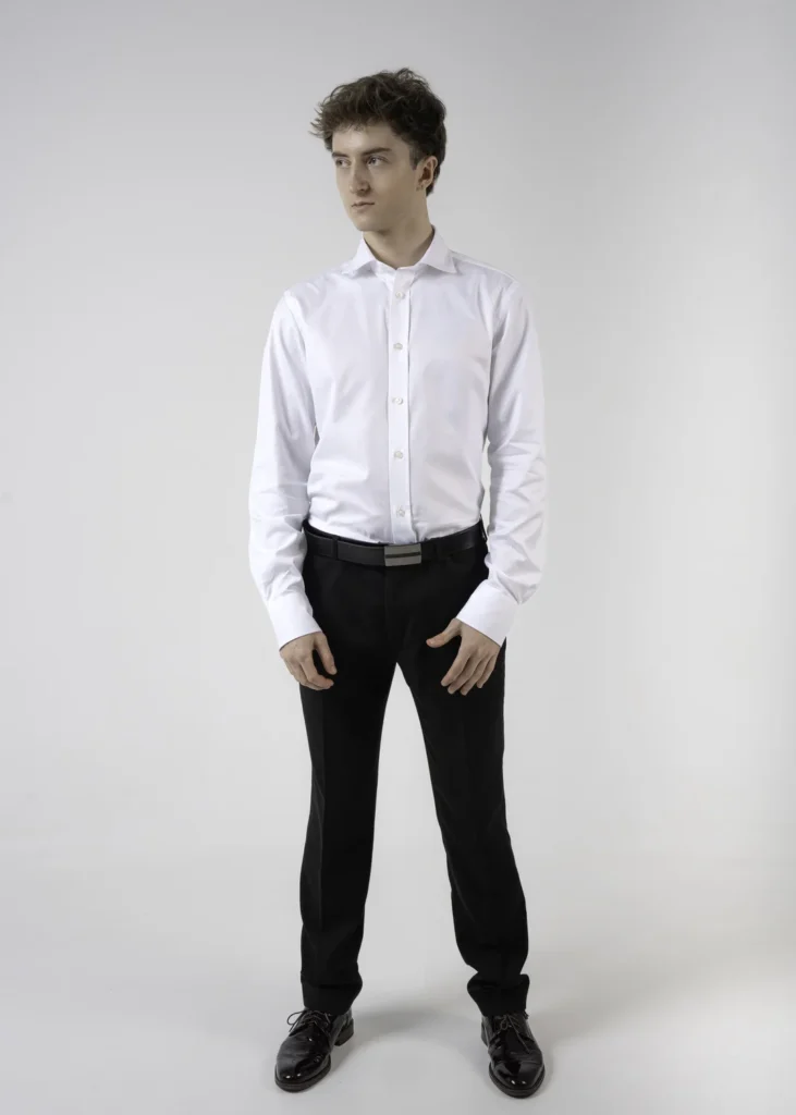 Koszula męska Twill SLIM FIT - Biała - Kołnierz Half Italian