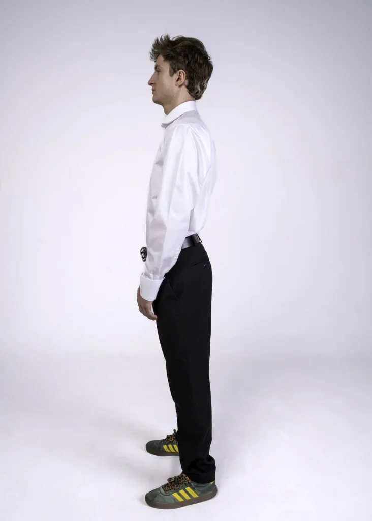 Koszula męska Twill SLIM FIT – Biała – Mankiety na spinki – Kołnierz Half Italian